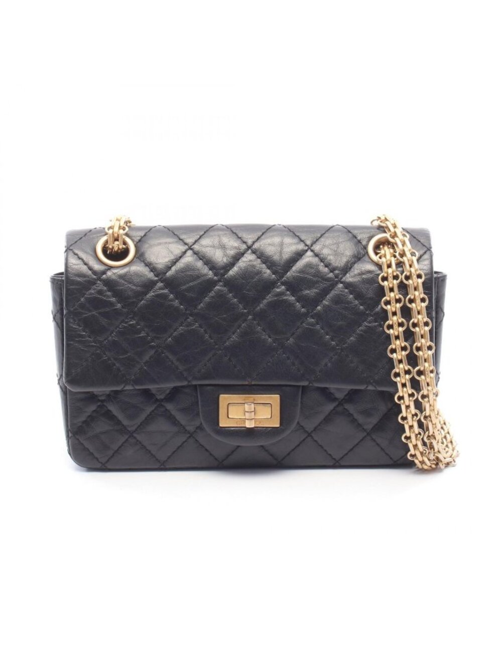 Chanel Shoulder Bag 2.55 Black Calfskin Quilted Small Flap Double Chain